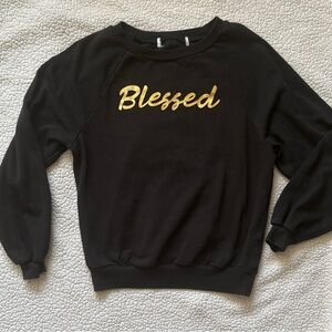 Black Sweatshirt with Gold 'Blessed' Print